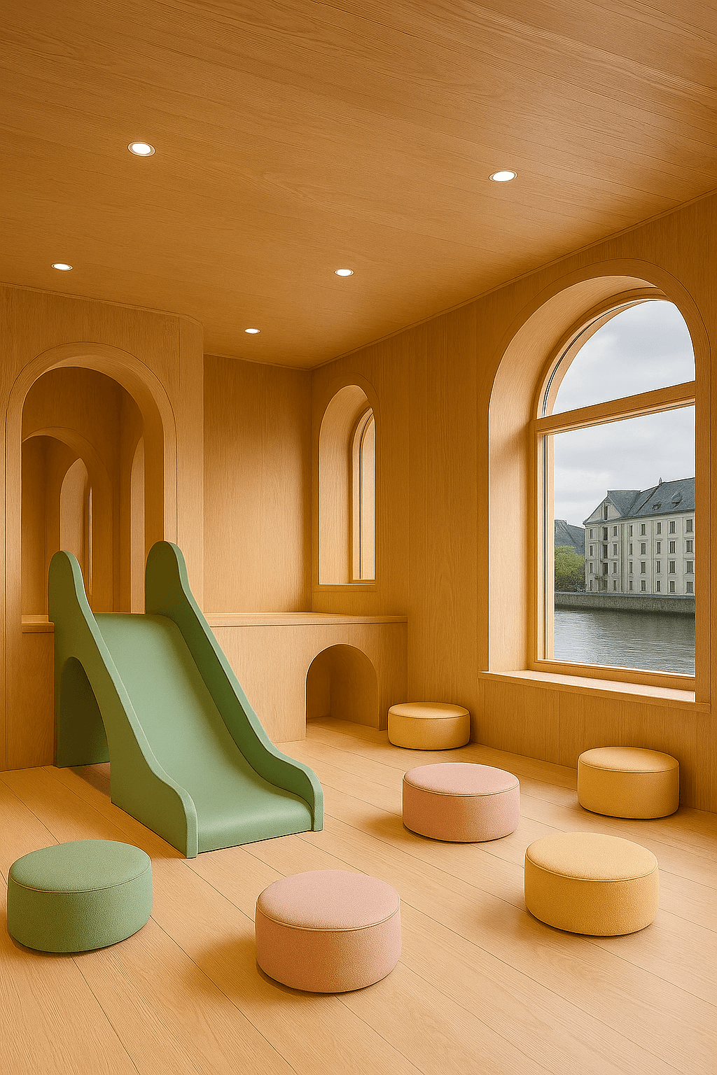 Barn som leker trygt på moderne lekeapparater